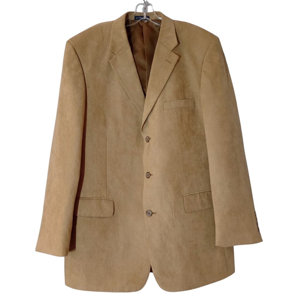 Stafford 3-Button Sport Coat Polyester Suede Feel Suit Jacket Men's 44 Long Tan